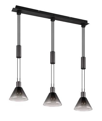 Trio Leuchten Pendelleuchte Stanley 319500332, Metall Schwarz matt, Glas rauchfarbig, exkl. 3x E27 von Trio Leuchten