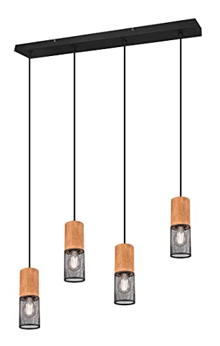 Trio Leuchten Pendelleuchte Tosh 304300432, Metall Schwarz matt, Holz, exkl. 4x E27 von Trio Leuchten