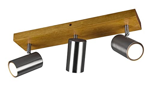 Trio Leuchten Spotbalken Marley 812400307, Metall Nickel matt, Holz, exklusiv 3x GU10 von Trio Leuchten