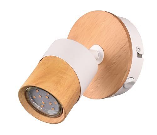 Trio Leuchten Spotleuchte Aruni 801170131, Metall Weiß matt, Holz Natur, exkl. 1x GU10 von Trio Leuchten