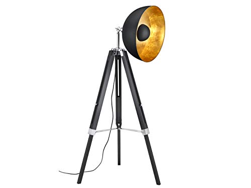 Trio Leuchten Stehleuchte Liège 407800132, Gestell Holz schwarz, Schirm Metall schwarz matt/goldfarbig, exkl. 1x E27 von Trio Leuchten