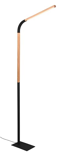 Trio Leuchten Stehleuchte Norris 445210132, Metall Schwarz matt, Holz naturbelassen, inkl. 11 Watt LED, Dimmer von Trio Leuchten