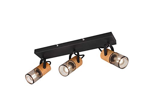 Trio Leuchten Strahler Tosh 804300332, Metall Schwarz matt, Holz, exkl. 3x E14, Holzfarbig von Trio Leuchten