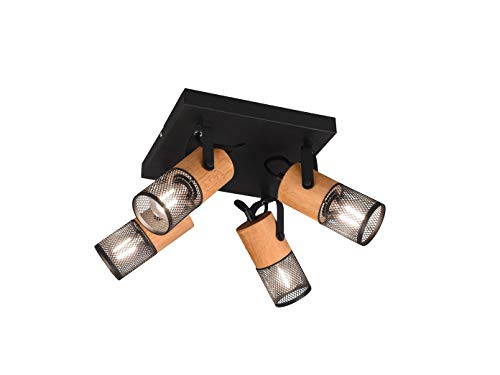 Trio Leuchten Strahler Tosh 804300432, Metall Schwarz matt, Holz, exkl. 4x E14, Holzfarbig von Trio Leuchten