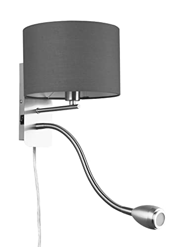 Trio Leuchten Wandleuchte Hotel 271170211, Nickel matt, Stoffschirm grau, inkl. 1 x 3.1 Watt LED, exkl. 1x E14, getrennt schaltbar, Lesearm flexibel, Flex Connect von Trio Leuchten