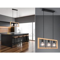 Trio Leuchten - led Balken Pendelleuchte 3 flammig Schwarz mit Holzbalken, Breite 60cm von Trio Leuchten