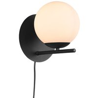 Wandleuchte pure mit Glaskugel, Stecker und Schalter Schwarz, Höhe 21cm von Trio