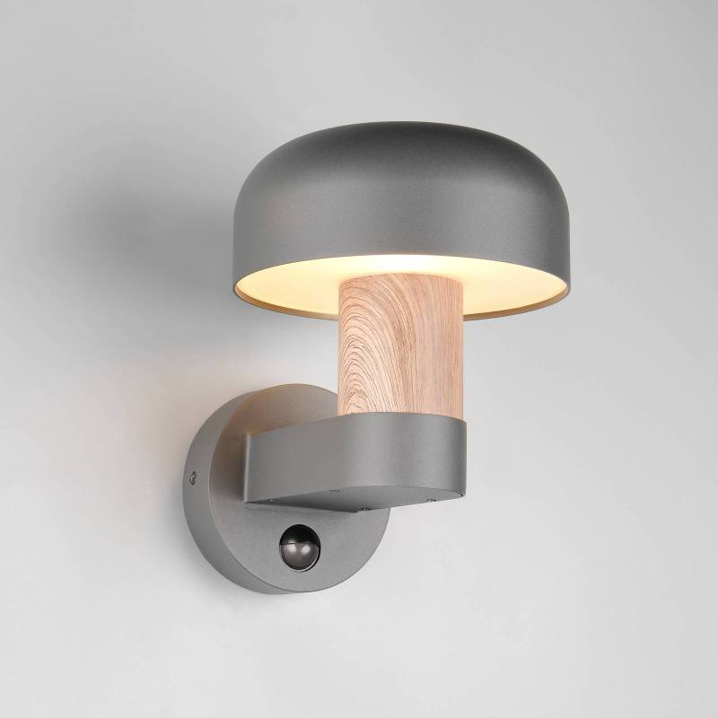 Außenwandleuchte Fraser Sensor, grau/Holzoptik, Alu IP54 E27 von Trio Lighting
