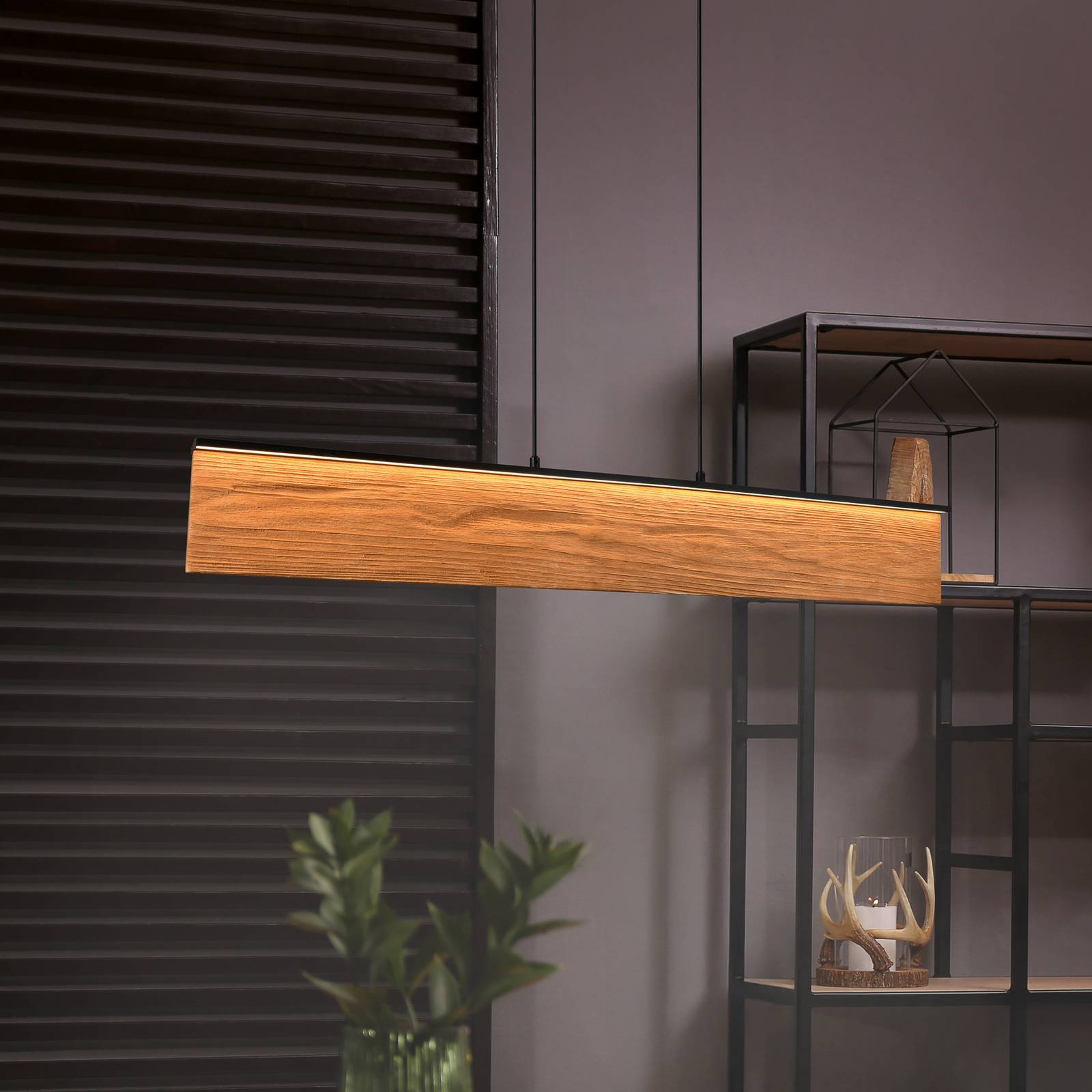 LED-Hängelampe Kalea, Länge 110 cm, holzfarben, Holz von Trio Lighting