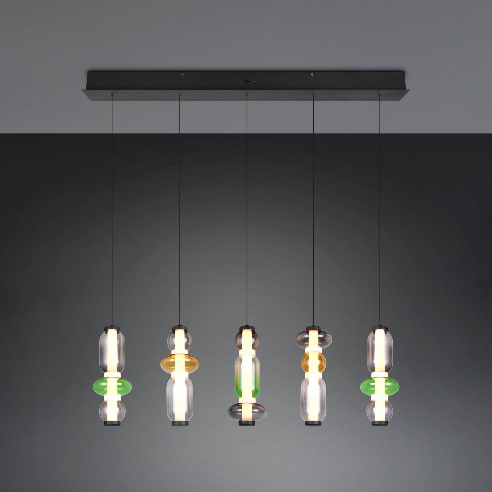 LED-Hängelampe Minerva, Länge 100 cm, bunt, Glas, CCT Dimmer LED-Hängelampe Minerva, Länge 100 cm, bunt, Glas, CCT Dimmer von Trio Lighting