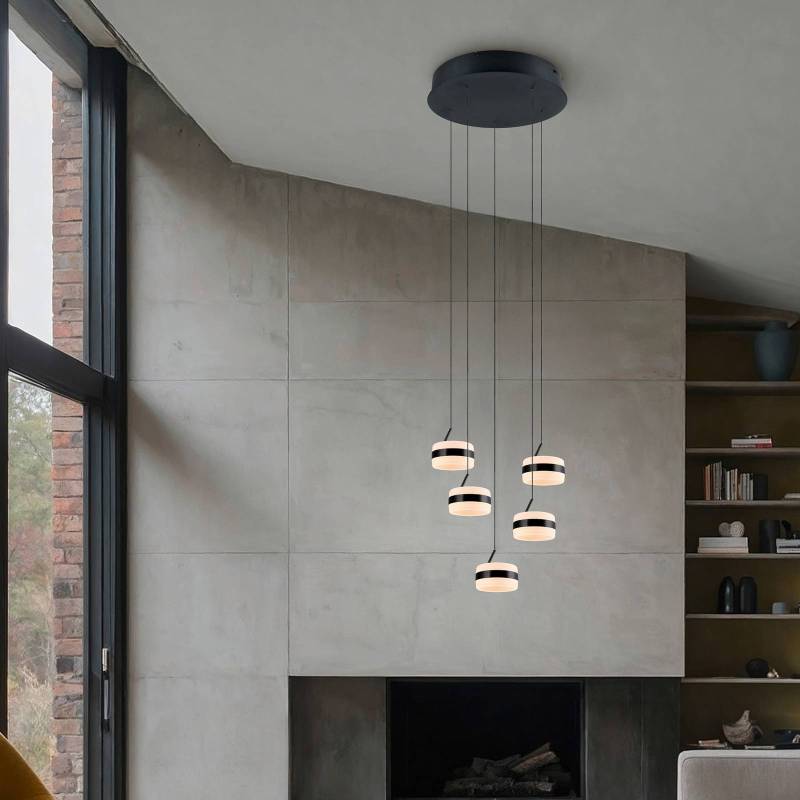 LED-Pendellampe Dios, nickelfarben, Ø 45 cm, CCT, 5-flg. von Trio Lighting