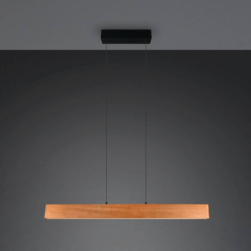 LED-Pendellampe Edgewood, Länge 115 cm, holzfarben, Holz CCT von Trio Lighting