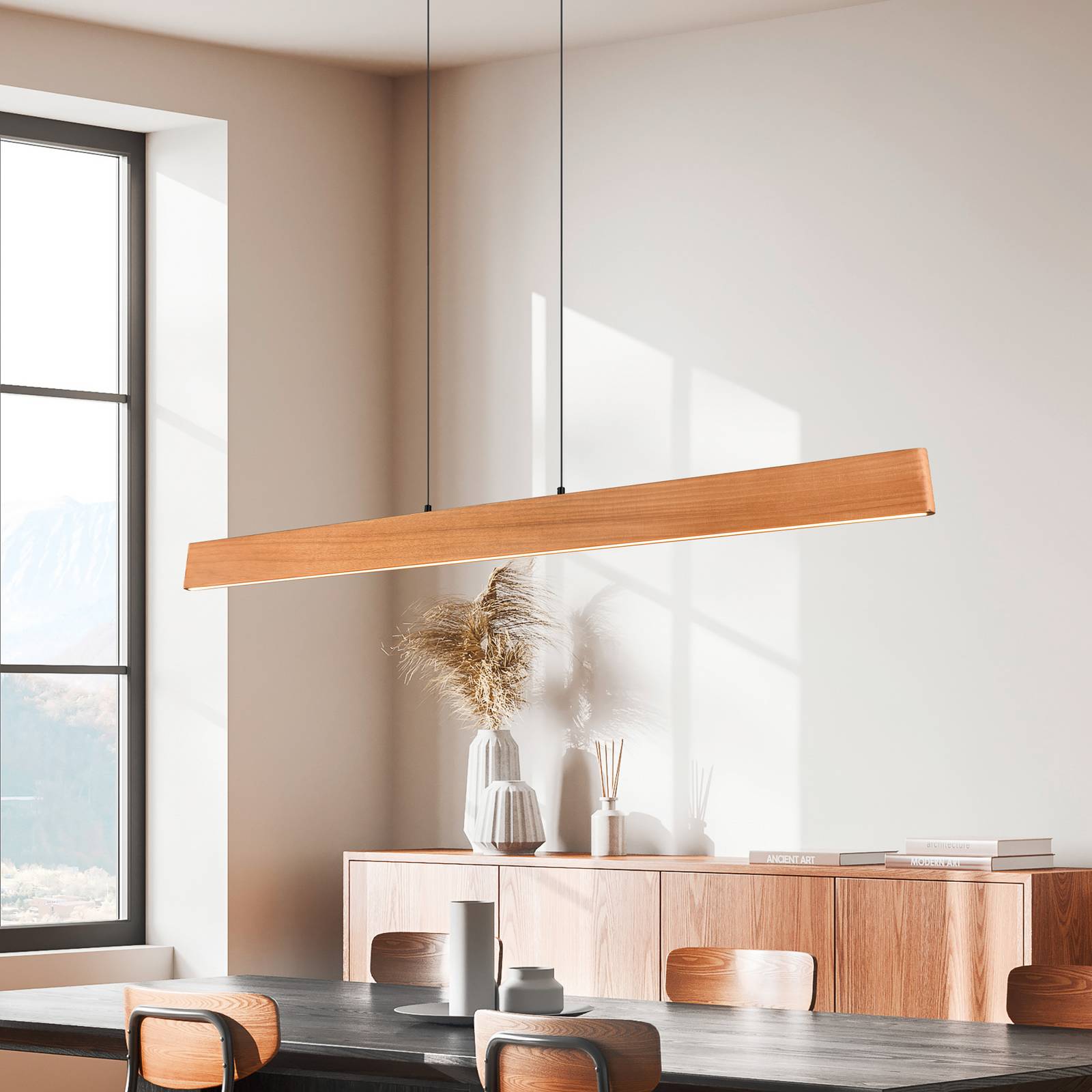 LED-Pendellampe Edgewood, Länge 150 cm, holzfarben Holz, CCT von Trio Lighting