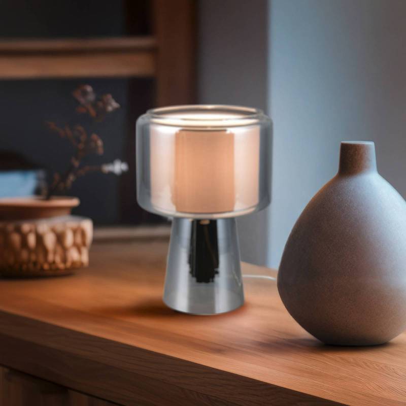 Tischlampe Rocka, chrom, Höhe 29 cm, Glas/Stoff Tischlampe Rocka, chrom, Höhe 29 cm, Glas/Stoff von Trio Lighting