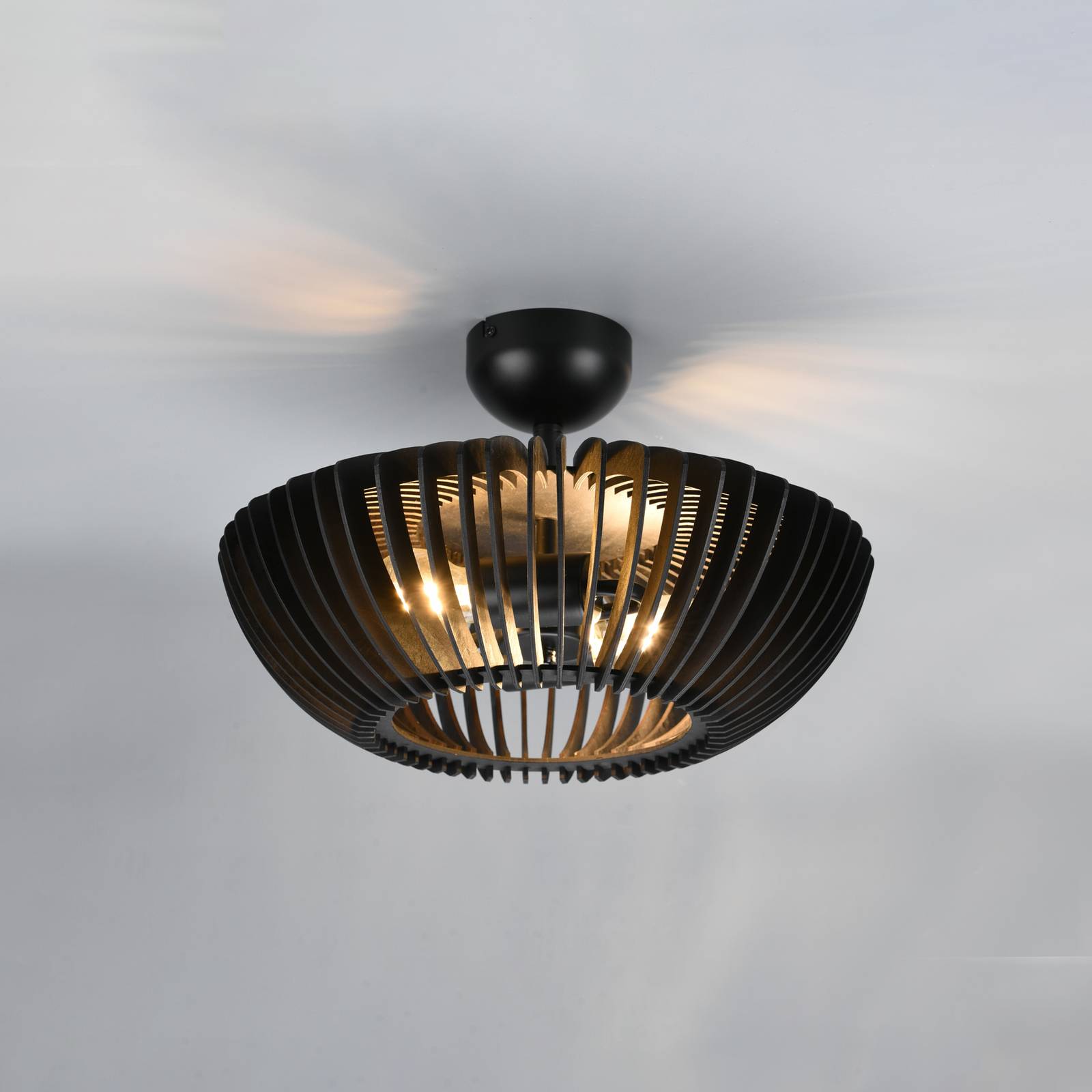 Deckenlampe Colino aus Holzlamellen, schwarz von Trio Lighting