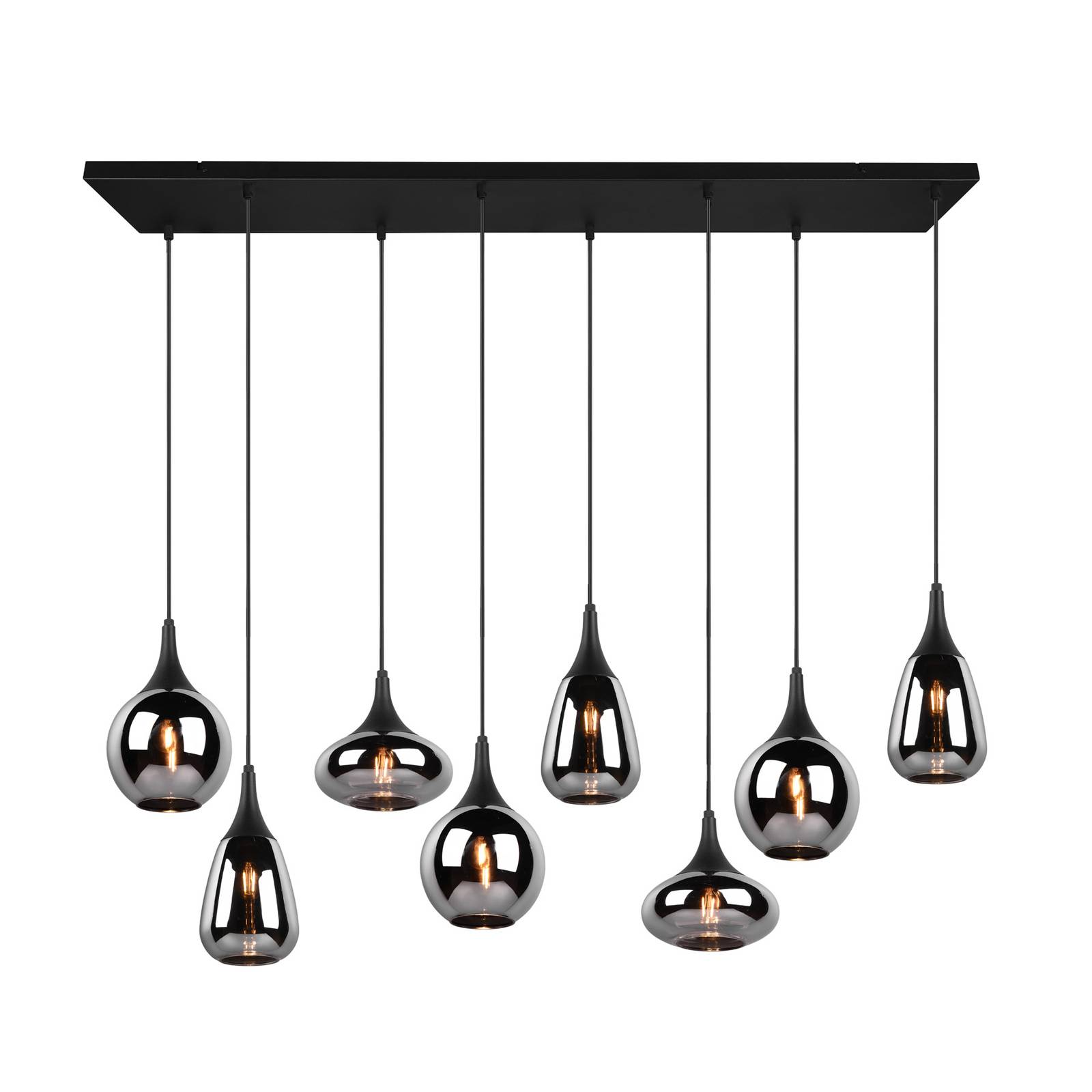 Hängeleuchte Lumina, 8-flammig, schwarz/chrom, Glas von Trio Lighting