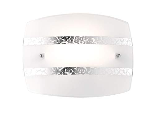 Exklusive LED Wandleuchte DIMMBAR, 30x22cm, Glasschirm in weiß mit 2 edlen Dekor Streifen in silberfarben- innovatives DESIGN! von Trio Leuchten