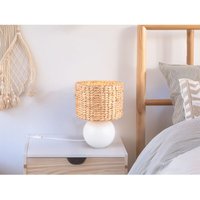 Große Tischleuchte vina Keramikfuß Weiß mit Seegras Lampenschirm, Höhe 40cm von Trio