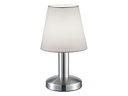 meineWunschleuchte Tischlampe Silber matt mit Stoffschirm Weiß - Touch dimmbar, 24cm klein von meineWunschleuchte