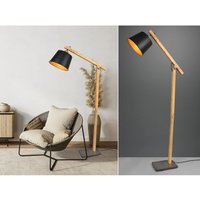 Stehleuchte HARRIS mit Holz & Metallschirm Schwarz-Gold Höhe 156cm von Trio