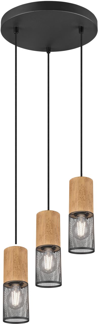 Trio Leuchten 3er Pendelleuchte Tosh schwarz matt, Holz, 3-flammig von Trio