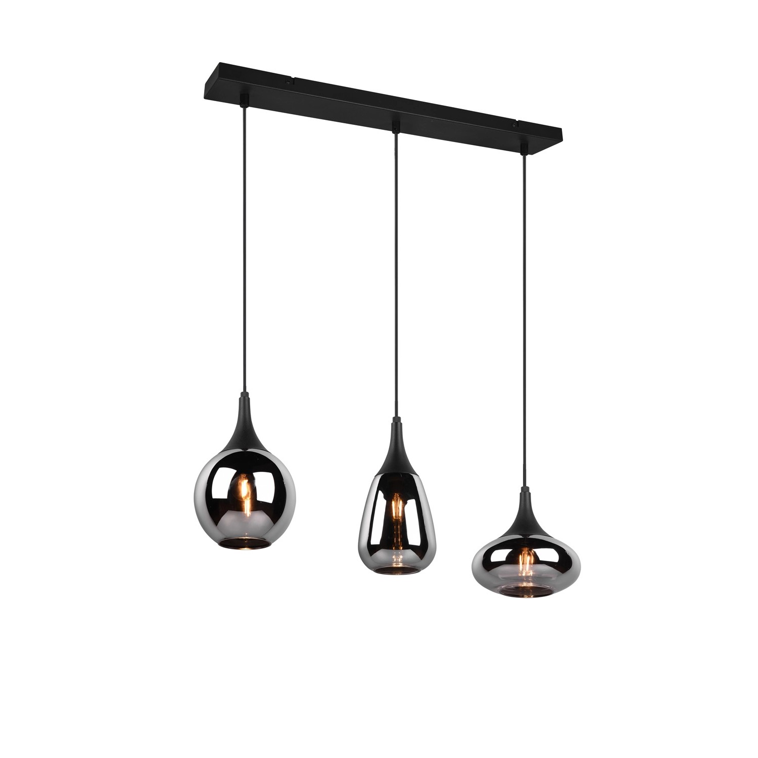 Trio Pendelleuchte Lumina 3-flammig Schwarz Matt 68,8 cm x 19,5 cm von Trio