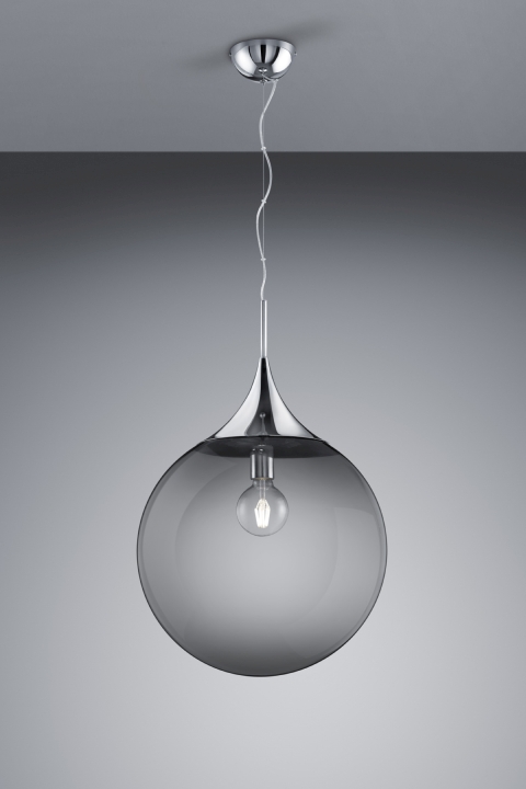 Trio Pendelleuchte MIDAS in chrom, Glas rauchfarbig von Trio