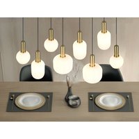 Trio - Retro Pendelleuchte diva 8-flammig mit Glasschirmen in Weiß, Breite 120cm von Trio