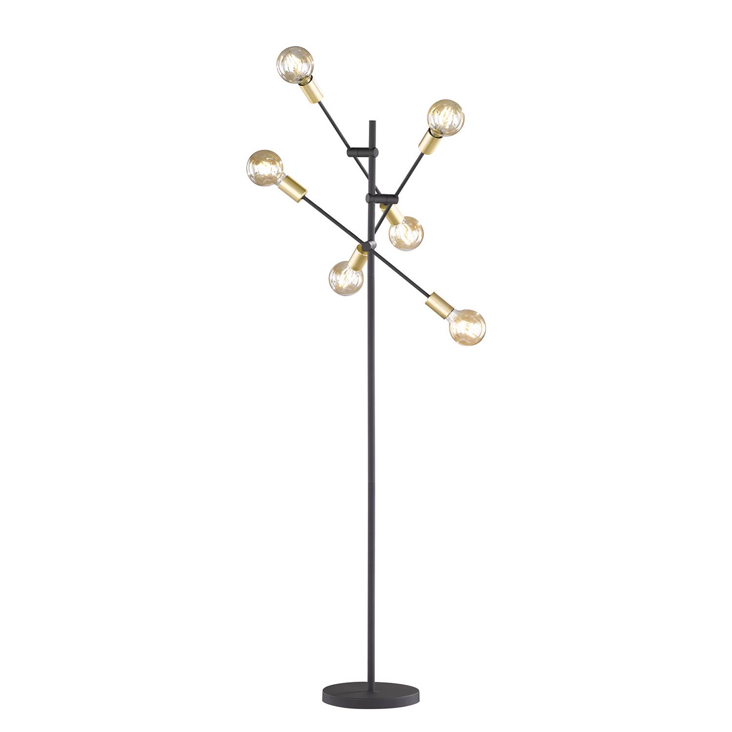 Trio Stehleuchte Cross 6-flammig Stahl Schwarz/Gold 55x165x55 cm (BxHxT) E27 von Trio