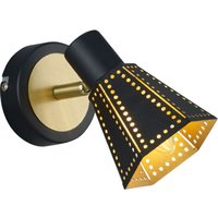 Wandleuchte mit verstellbarem Spot Wandlampe schwarz gold Bettleuchte, Metall, Dekorstanzungen, E14, LxH 9,5x17 cm, Trio Leuchten 800300132 von Trio
