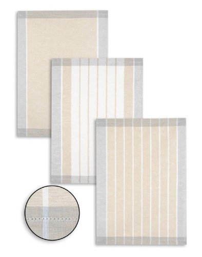 Triolino 3-er Pack Jacquard Geschirrtücher Küchentücher Halbleinen Streifen Grösse 50 cm x 70 cm Farbe Anthrazit von Triolino