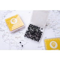Map Pins Schwarz - Runde Kopf-Tacker Mit Edelstahlspitze Matte Oberfläche Markier-Pins 100 Stück von TripMap
