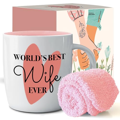 Triple Gifffted Beste Frau Der Welt Tasse und Socken für Weihnachten, Geburtstagsgeschenk für Mutter, Geschenkideen zum Valentinstag, Muttertag, Geschenke von der Ehefrau, 380 ML von Triple Gifffted