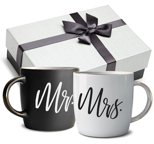 Triple Gifffted Mr und Mrs Tassen Set Geschenke Ideen Paare Weihnachten, Partnertassen Männer Frauen frau, Hochzeit, Braut Bräutigam, Hochzeitstag Hochzeitsgeschenke für Brautpaar, Keramik 380ML von Triple Gifffted