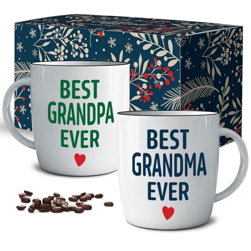 Triple Gifffted Oma und Opa Geschenke, Beste Oma und Opa der Welt, Kaffeetasse Zum Geburtstag, Jubiläum, Hochzeitstag, Geschenk für Großeltern Weihnachten, Geschenkbox, Keramik, 380ML von Triple Gifffted