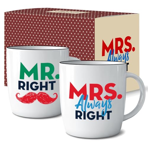 Triple Gifffted Paare Mr Right Mrs Always Right Lustige Tassen Geschenkset Ideen Hochzeitstag, Ehepaare, Verlobungsgeschenk, Hochzeitsgeschenke für Brautpaar, Hochzeit, Weihnachten, Keramik, 380ML von Triple Gifffted