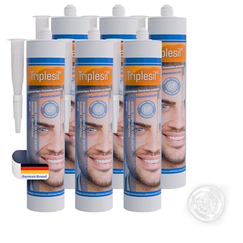 Triplesil Premium Silikon Dichtstoff –6x310 ml White Silikon für Sanitär und Außenbereich-UV & Weather Resistant-silicone sealant for outdoor and indoor-Sanitary & construction Silicone(6x white) von Triplesil GP