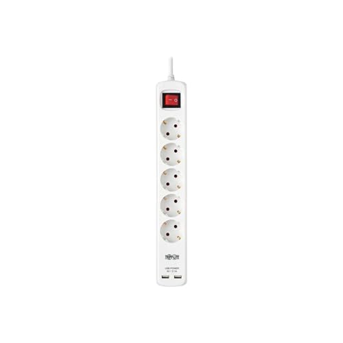 Tripp Lite PS5G3USB 5-Steckdosenleiste mit USB-A-Ladefunktion – Schuko-Steckdosen, 220 – 250 V, 16 A, 3 m Kabel, Schukostecker, weiß von Tripp Lite