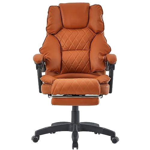 TRISENS Chefsessel mit Fußstütze und flexiblen 3-Punkt-Armlehnen Schreibtischstuhl im Lederoptik ergonomischer Bürostuhl mit Einer verstellbaren Rückenlehne für gesündere Sitzhaltung, Farbe:Hellbraun von TRISENS