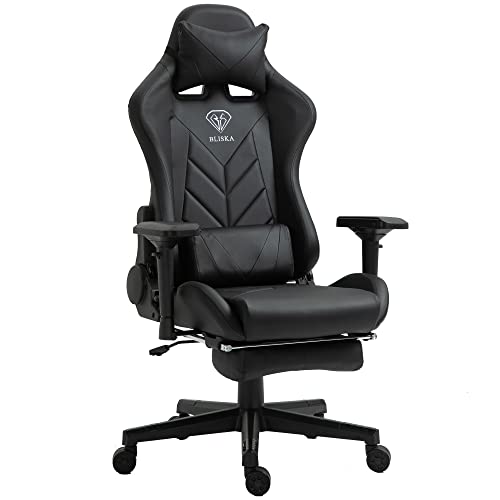 TRISENS Gaming Stuhl mit Fußstütze und ergonomsichen 4D-Armlehnen Gaming Chair in ergonomischer Sportsitz Optik Gamer Stuhl mit verstellbaren Rückenstützkissen Bürostuhl, Farbe:Schwarz von TRISENS