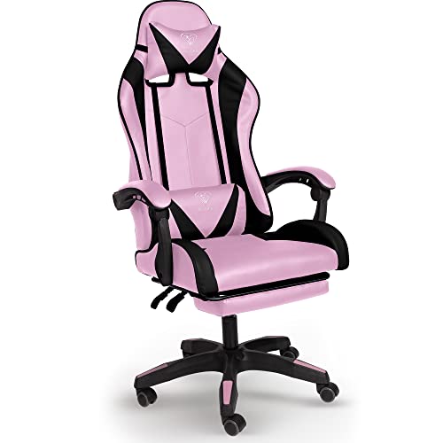 Trisens Gaming-Stuhl mit Fußstützen - Bürostuhl ergonomisch stufenlos einstellbar - Gamer Chefsessel, Computer Office Chair, Schreibtischstuhl, Büro Stuhl, Farbe:Rosa/Schwarz von Trisens