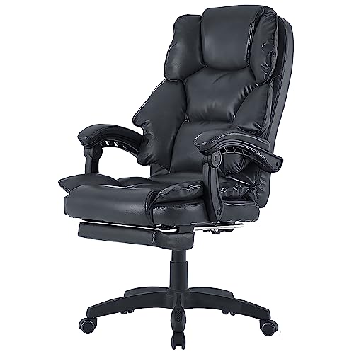 TRISENS Bürostuhl mit Fußstütze und flexiblen 3-Punkt-Armlehnen ergonomischer Schreibtischstuhl im Lederoptik-Design mit Einer verstellbaren Rückenlehne für gesündere Sitzhaltung, Farbe:Schwarz von TRISENS