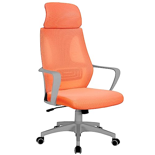 TRISENS Bürostuhl mit Lordosenstütze im Netzstoff-Design Schreibtischstuhl mit Wippfunktion ergonomischer Drehstuhl mit Einer verstellbaren atmungsaktiven Rückenlehne, Farbe:Grau/Orange von TRISENS