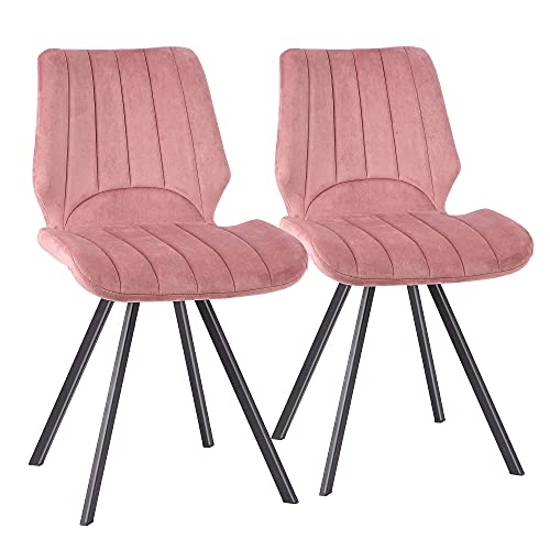 Trisens Esszimmerstühle Küchenstuhl Polsterstuhl Design Stuhl mit Rückenlehne, mit Sitzfläche aus Samt, Gestell aus Metall, Farbe:Rosa, Menge:2 St. von Trisens
