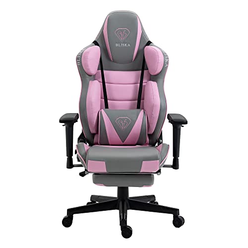 Trisens Gaming Stuhl Chair Racing Chefsessel mit Sportsitz und ergonomsichen 4D-Armlehnen, Farbe:Hellgrau/Rosa von Trisens