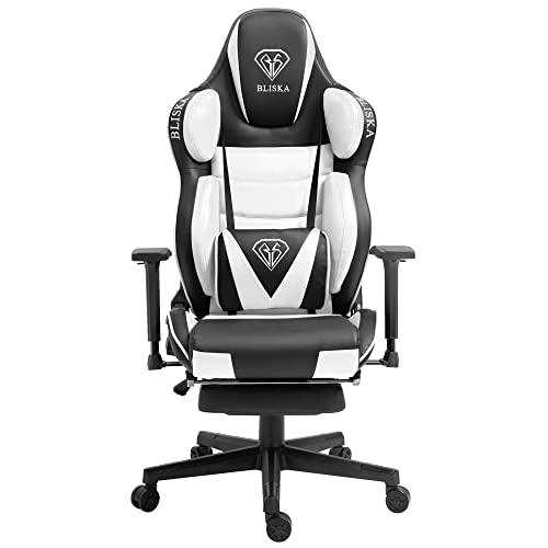 Trisens Gaming Stuhl Chair Racing Chefsessel mit Sportsitz und ergonomsichen 4D-Armlehnen, Farbe:Schwarz/Weiß von Trisens