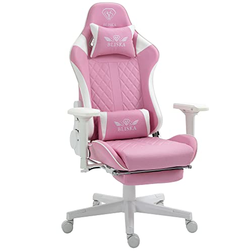 TRISENS Gaming Stuhl mit Fußstütze und ergonomsichen 4D-Armlehnen - Gaming Chair in Sportsitz Optik - Gamer Stuhl mit verstellbaren Rückenstützkissen für gesündere Sitzhaltung, Farbe:Rosa/Weiß von TRISENS