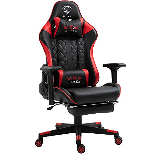 TRISENS Gaming Stuhl mit Fußstütze und ergonomsichen 4D-Armlehnen - Gaming Chair in Sportsitz Optik - Gamer Stuhl mit verstellbaren Rückenstützkissen für gesündere Sitzhaltung, Farbe:Schwarz/Rot von TRISENS