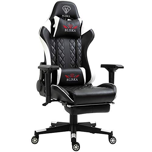 TRISENS Gaming Stuhl mit Fußstütze und ergonomsichen 4D-Armlehnen - Gaming Chair in Sportsitz Optik - Gamer Stuhl mit verstellbaren Rückenstützkissen für gesündere Sitzhaltung, Farbe:Schwarz/Weiß von TRISENS