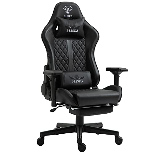 TRISENS Gaming Stuhl mit Fußstütze und ergonomsichen 4D-Armlehnen - Gaming Chair in Sportsitz Optik - Gamer Stuhl mit verstellbaren Rückenstützkissen für gesündere Sitzhaltung, Farbe:Schwarz von TRISENS